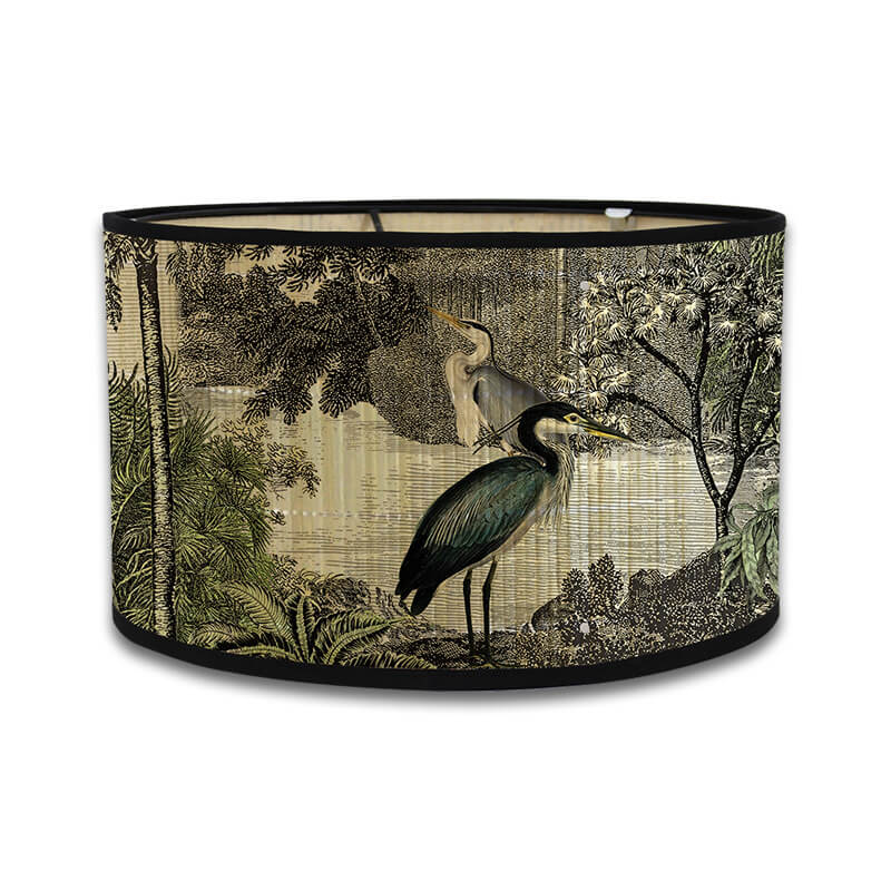 Handcrafted Bamboo Lamp Shade with Vintage Floral Bird Design – Shade Only - widebamboo
