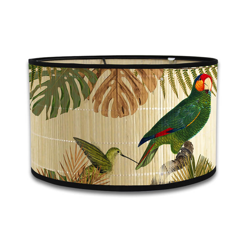 Handcrafted Bamboo Lamp Shade with Vintage Floral Bird Design – Shade Only - widebamboo