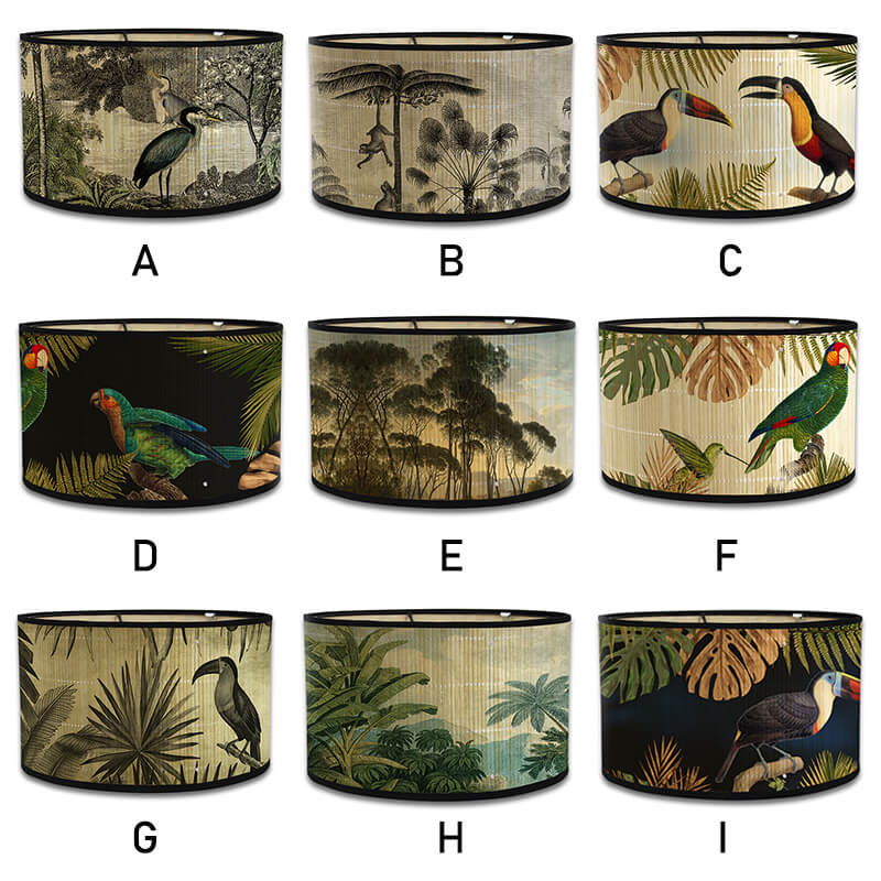 Handcrafted Bamboo Lamp Shade with Vintage Floral Bird Design – Shade Only - widebamboo
