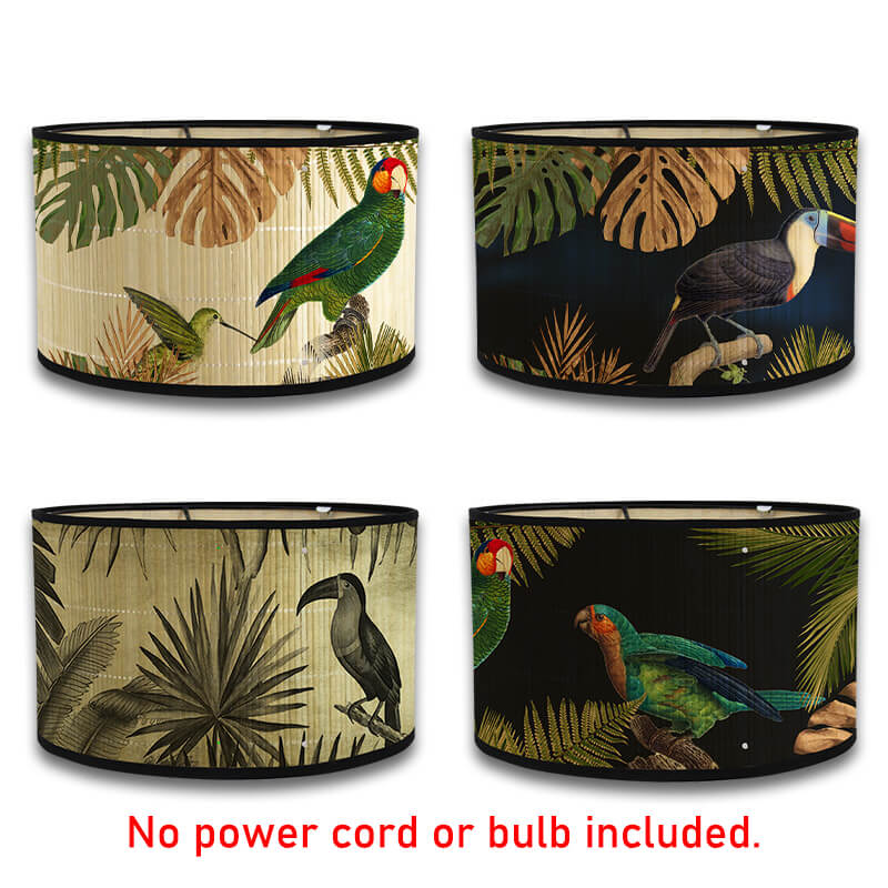 Handcrafted Bamboo Lamp Shade with Vintage Floral Bird Design – Shade Only - widebamboo