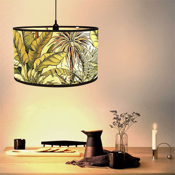 Retro Bamboo Light Shade with Palm Tree Printed Decorative - Shade Only - widebamboo