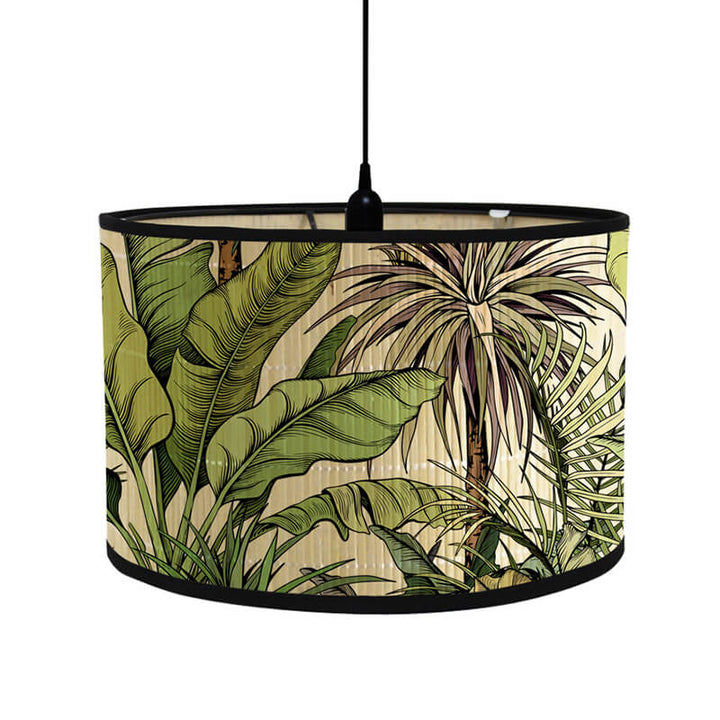 Retro Bamboo Light Shade with Palm Tree Printed Decorative - Shade Only - widebamboo