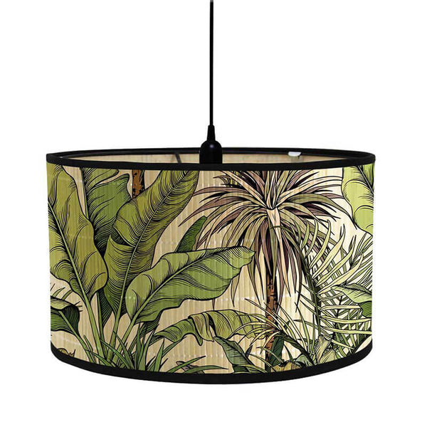 Retro Bamboo Light Shade with Palm Tree Printed Decorative - Shade Only - widebamboo