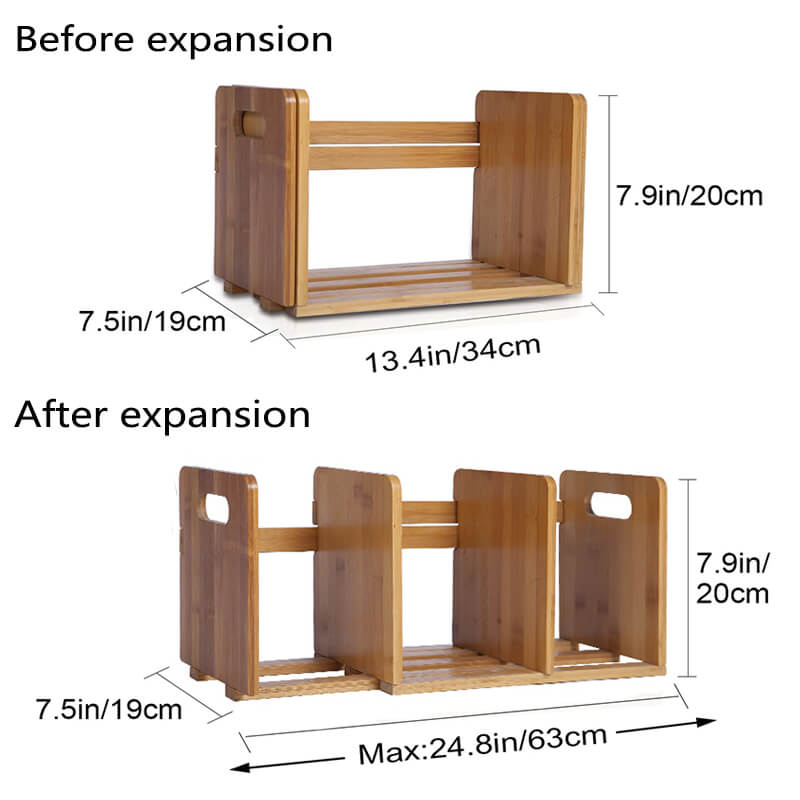 Expandable Bamboo Desktop Bookshelf Organizer-Dimension