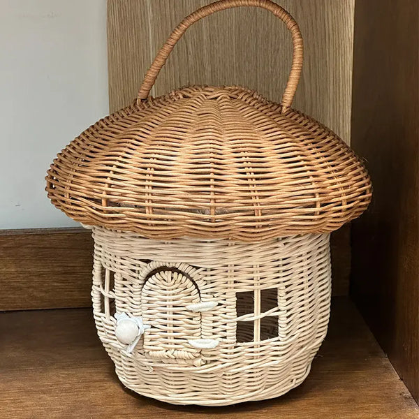 Mushroom Rattan Storage Basket with Lid